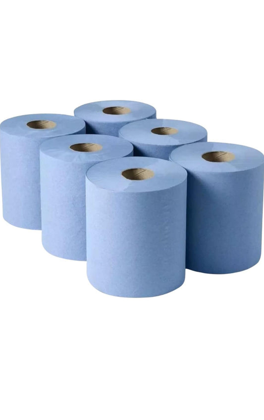 6 Rolls of 2-Ply Blue Centrefeed Tissue Paper Rolls